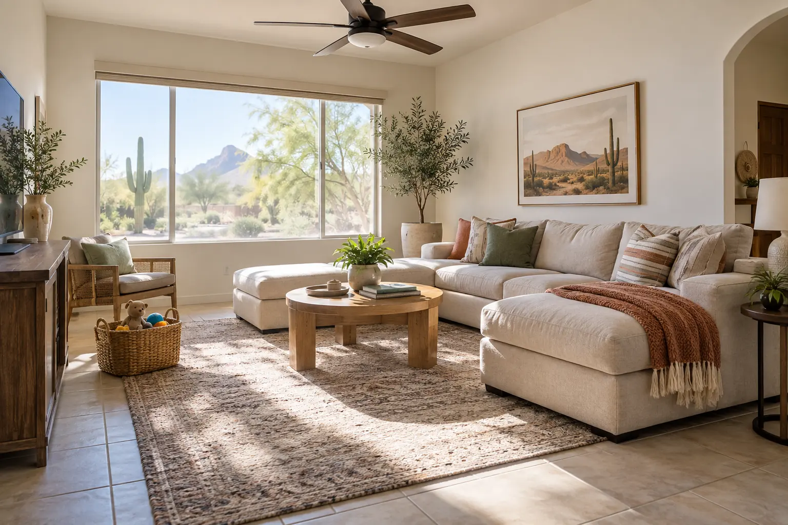Bright Southwest living room with clean floors and natural light for Phoenix house cleaning service