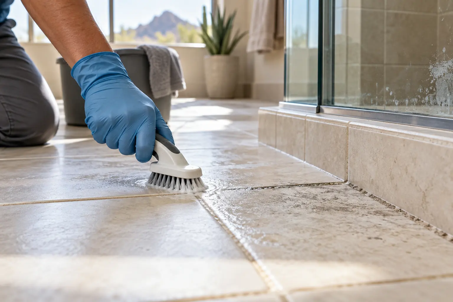 Clean bathroom tile and grout after tub and tile cleaner service in Arizona